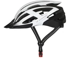 Wozinsky MTB dviračio šalmas su nuimamu skydeliu ir galine USB lempute M - juoda ir balta
