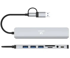 Wozinsky WAH-81 8-in-1 USB Hub with USB 3.0 SD Card Reader and Audio Output - Gray