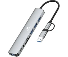 Wozinsky WAH-81 8-in-1 USB Hub with USB 3.0 SD Card Reader and Audio Output - Gray