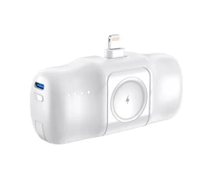 Wozinsky WF16-YLS 5000mAh 15W Lightning Mini Power Bank su Built-in USB-C kabelis ir Apple Watch Charger – baltos spalvos