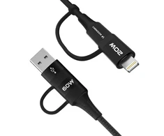 Wozinsky WNBAA 4in1 kabelis 2x USB-C 1x USB-A 1x Lightning 60W 1 m – juodos spalvos