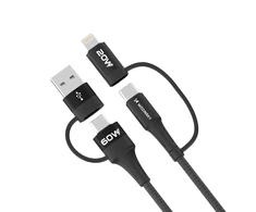 Wozinsky WNBAA 4in1 kabelis 2x USB-C 1x USB-A 1x Lightning 60W 1 m – juodos spalvos