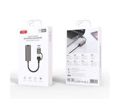 Ugreen XO adapter HUB HUB018 2w1 USB-USB-C - RJ45 pilka