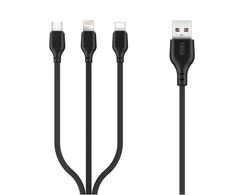 XO kabelis NB103 3in1 USB - Lightning + USB-C + microUSB 1,0 m 2,1A juodos spalvos