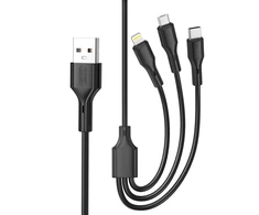 XO kabelis NB230 3w1 USB - Lightning + USB-C + microUSB 1,0m 2,4A juodos spalvos