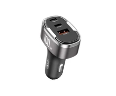 XO automobilinis įkroviklis CC61 PD QC 3.0 100W 1x USB 1x USB-C 1x Lightning pilkos spalvos
