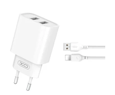 XO laidinis įkroviklis CE02C 2x USB 2,1A baltos spalvos + Lightning kabelis