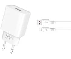 XO laidinis įkroviklis CE02D QC 3.0 18W 1x USB baltos spalvos + Lightning kabelis