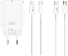 XO sieninis įkroviklis CE32 PD 20W 1x USB-C baltas + USB-C – USB-C laidas