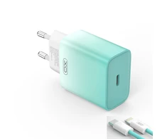 XO laidinis įkroviklis CE18 PD 30W 1x USB-C mėlynos spalvos-baltos spalvos + kabelis USB-C - Lightning