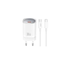 XO laidinis įkroviklis CE20 PD 30W 1x USB-C baltos spalvos + kabelis USB-C - USB-C