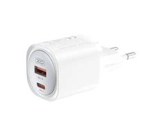 XO laidinis įkroviklis CE21 PD 30W 1x USB-C 1x USB baltos spalvos