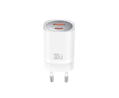 XO laidinis įkroviklis CE21 PD 30W 1x USB-C 1x USB baltos spalvos