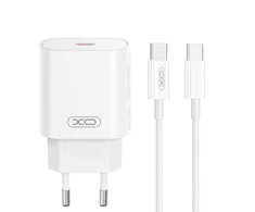 XO laidinis įkroviklis CE25 PD 25W 1x USB-C baltos spalvos + kabelis USB-C - USB-C