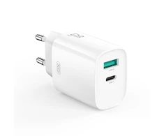XO wall charger CE29 PD 20W 1x USB-C 1x USB baltas