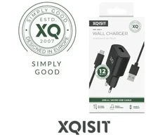 XQISIT kelioninis įkroviklis | 12 W | USB-A, USB-C | su pridedamu USB-A–USB-C laidu | juodas