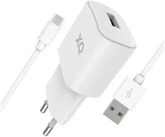 „XQISIT“ kelioninis įkroviklis | 12 W | USB-A, USB-C | su pridėtu USB-A–USB-C laidu | baltas