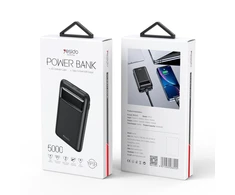 „Yesido“ nešiojama baterija YP33 5 000 mAh, LED, 2xUSB-A + USB-C, juoda