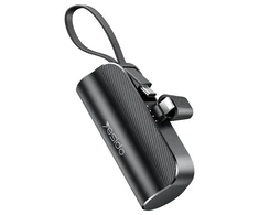 YESIDO POWERBANK YP68 5000 mAh 12W + USB-C laidas, „Lightning“ jungtis, juoda