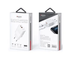 YESIDO WALL CHARGER YC32 PD 20W QC3.0 USB-A+C Baltas
