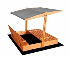 4IQ Impregnuota medinė smėlio dėžė su pilkos spalvos stogeliu ir 250 kg smėlio, 120x120 cm