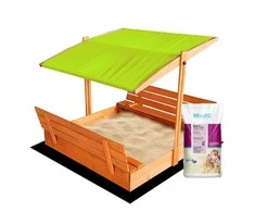 4IQ Impregnuota medinė smėlio dėžė su žalios spalvos stogeliu ir 250 kg smėlio, 120x120 cm
