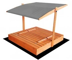 Impregnuota smėlio dėžė HATIS, 140x140 cm, su pilku stogeliu ir 300 kg smėlio