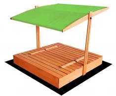 Impregnuota smėlio dėžė HATIS, 140x140 cm, su žaliu stogeliu ir 300 kg smėlio