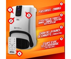 Keraminis sieninis šildytuvas Warmtech, 2000 W, baltas
