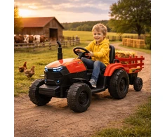 Super Toys Vaikiškas elektrinis traktorius su priekaba HATIS, raudonas/juodas