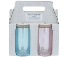 Home4You Glass jar CLASSIC 2pcs 500ml, with lid and glass straw