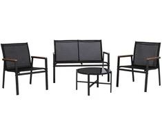 Home4You Lauko baldų komplektas CANAAN Stalas, sofa ir 2 kėdės Juoda