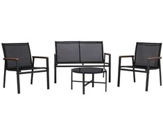 Home4You Lauko baldų komplektas CANAAN Stalas, sofa ir 2 kėdės Juoda