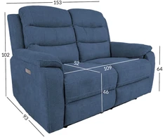 Home4You Mėlyna Recliner sofa MIMI 2-seater with electric mechanism, mėlynas