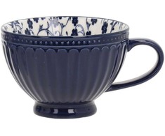 Home4You Mėlyna Puodelis SEREN H7,7cm 355ml, mėlynas/gėlių spalvos