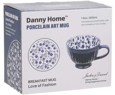 Home4You Mėlyna Puodelis SEREN H7,7cm 355ml, mėlynas/gėlių spalvos