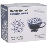 Home4You Mėlyna Puodelis SEREN H7,7cm 355ml, mėlynas/gėlių spalvos
