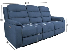 Home4You Mėlyna Trivietė atlošiama sofa MIMI su elektriniu mechanizmu, mėlyna