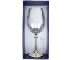 Home4You Mėlyna Vyno taurė FLOW "Beautiful Mum" H23,7cm 450ml, skaidrus stiklas, mėlyna dėžutė