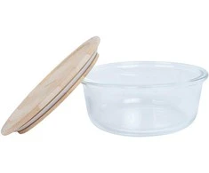 Home4You Bamboo Dubuo BOXY D15xH6cm 620ml, stiklinis, bambuko dangtelis