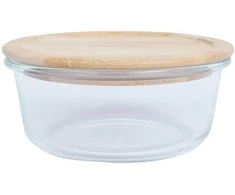 Home4You Bamboo Dubuo BOXY D15xH6cm 620ml, stiklinis, bambuko dangtelis