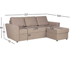 Home4You Kampinė sofa-lova INGA, smėlio spalvos