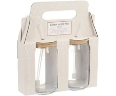 Home4You Geriamosios stiklinės CLASSIC 2 vnt. po 500 ml, su dangteliu ir stikliniu šiaudeliu