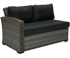 Lauko baldų komplektas Home4You Dvivietė modulinės sofos GENEVA dalis su pagalvėlėmis ir kairiu porankiu, 81x132xH78cm, rėmas: aliumininis su plastikinių vytelių apdaila, spalva: pilka