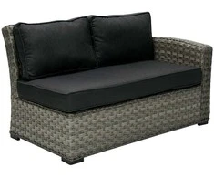 Lauko baldų komplektas Home4You Dvivietė modulinės sofos GENEVA dalis su pagalvėlėmis ir dešininiu porankiu, 81x132xH78cm, rėmas: aliumininis su plastikinių vytelių apdaila, spalva: pilka