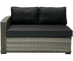 Lauko baldų komplektas Home4You Dvivietė modulinės sofos GENEVA dalis su pagalvėlėmis ir kairiu porankiu, 81x132xH78cm, rėmas: aliumininis su plastikinių vytelių apdaila, spalva: pilka