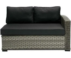 Lauko baldų komplektas Home4You Dvivietė modulinės sofos GENEVA dalis su pagalvėlėmis ir dešininiu porankiu, 81x132xH78cm, rėmas: aliumininis su plastikinių vytelių apdaila, spalva: pilka