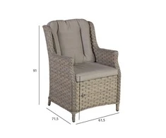 Home4You Lauko fotelis PACIFIC su pagalvėlėmis 61,5x71,5xH91cm, rėmas: aliumininis su plastikinių vytelių apdaila, spalva: pilka/smėlio