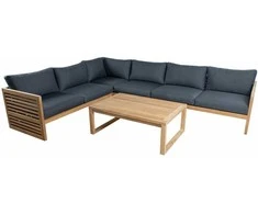 Fotelis Home4you Kampinė sofa SERENITY 2+2+2 su tikmedžio stalu