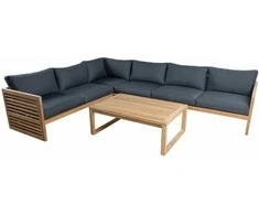 Fotelis Home4You Kampinė sofa SERENITY 2+2+2 su tikmedžio stalu